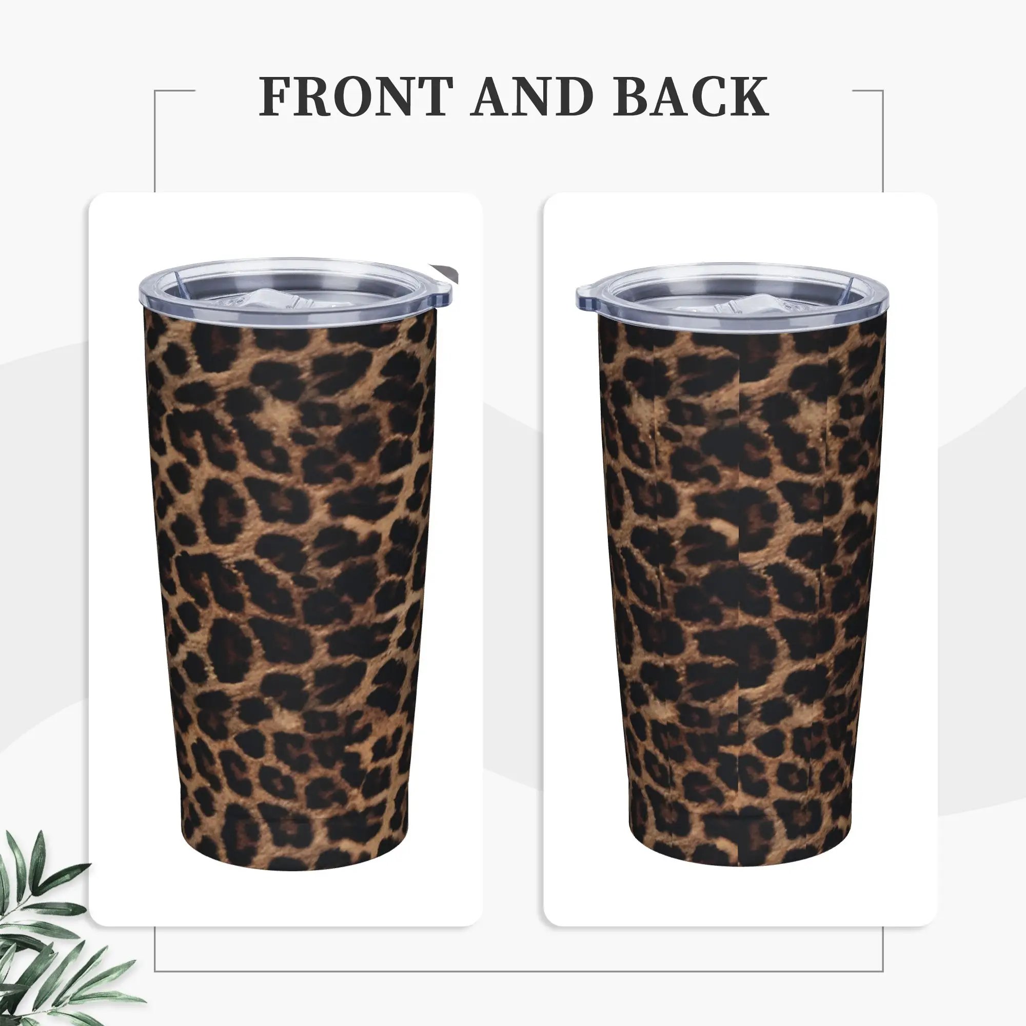 Leopard Print Tumbler Vacuum Insulated  Coffee Cups with Lid Straw Smoothie Tea Mug Water Bottle, 20oz