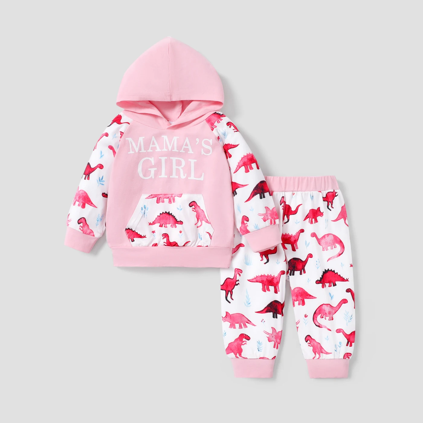 

PatPat 2pcs Baby Letter and Dinosaur Print Pink Long-sleeve Hoodie and Trousers Set