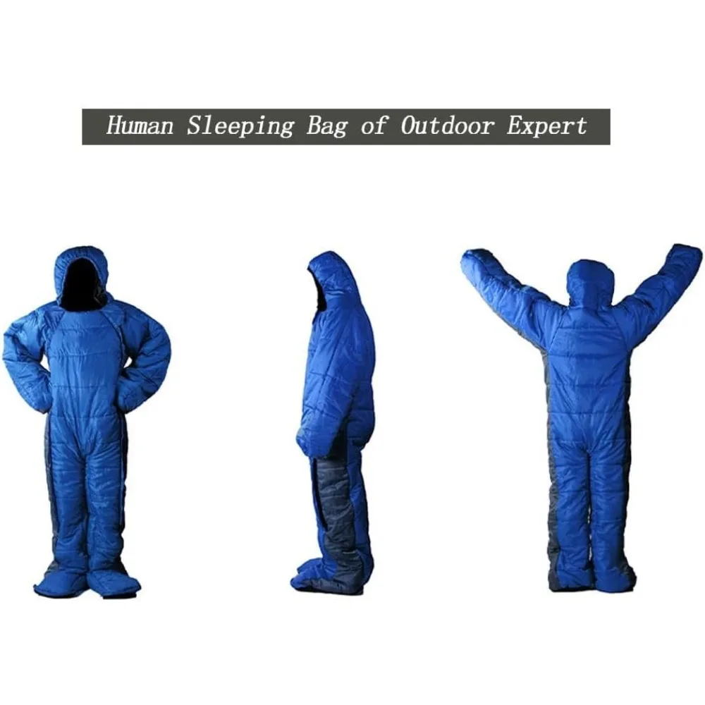 كيس نوم حراري مبطن خفيف الوزن للبالغين - هوديي كبير الحجم مع فتحة قدم بسحاب وتصميم دافئ