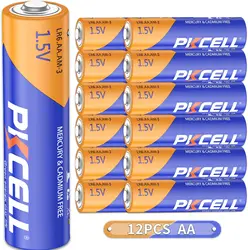 PKCELL 12 Pack AA LR06 Alkaline Battery 1.5V Double A AM3 E91 MN1500 Batteries for Keyboards Clocks Kids Musical Mat Toys