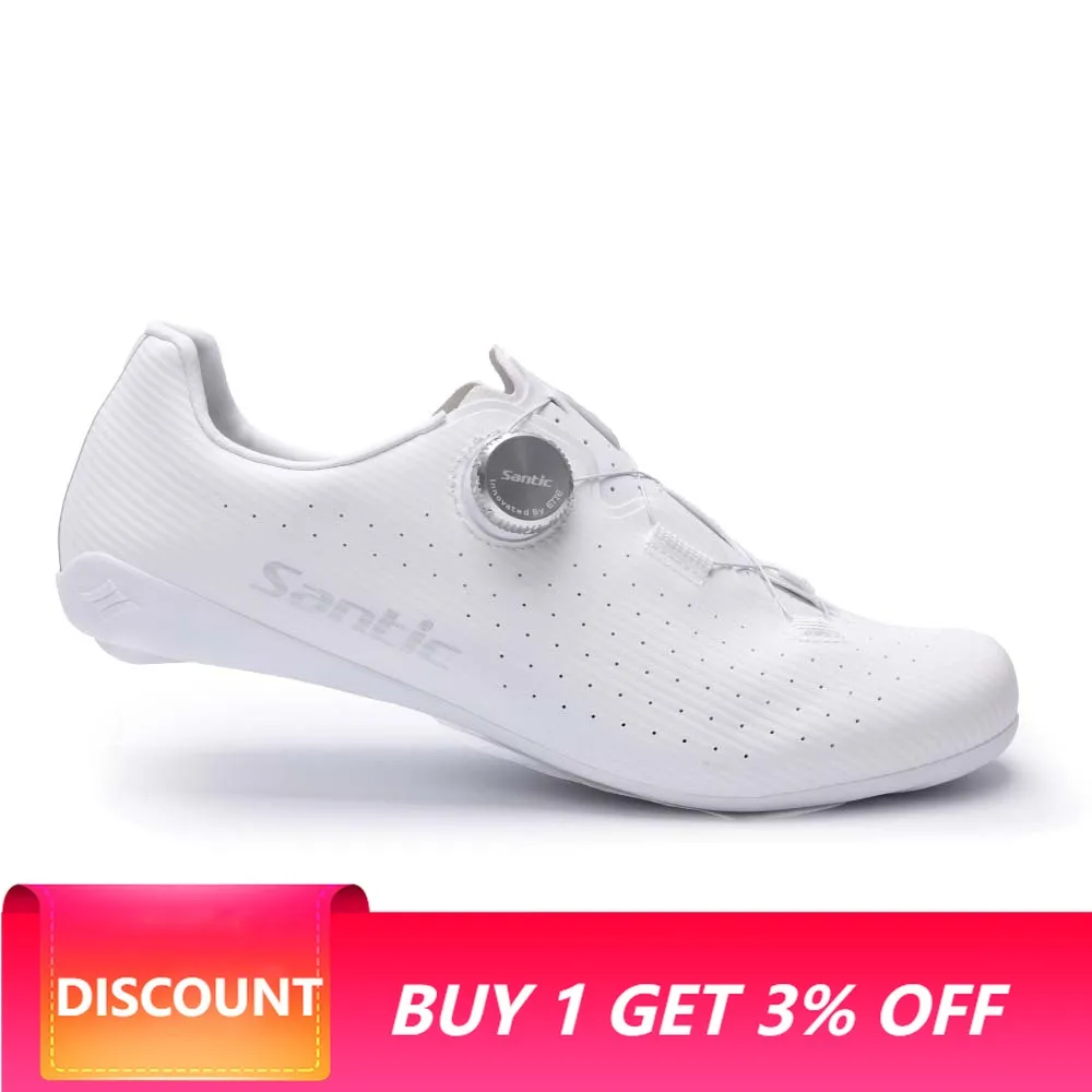 Santic Men Cycling Shoes Carbon Fiber Outsole Road Bike Shoes Women Breathable ATOP Reel Knob Lacing System WZS24043