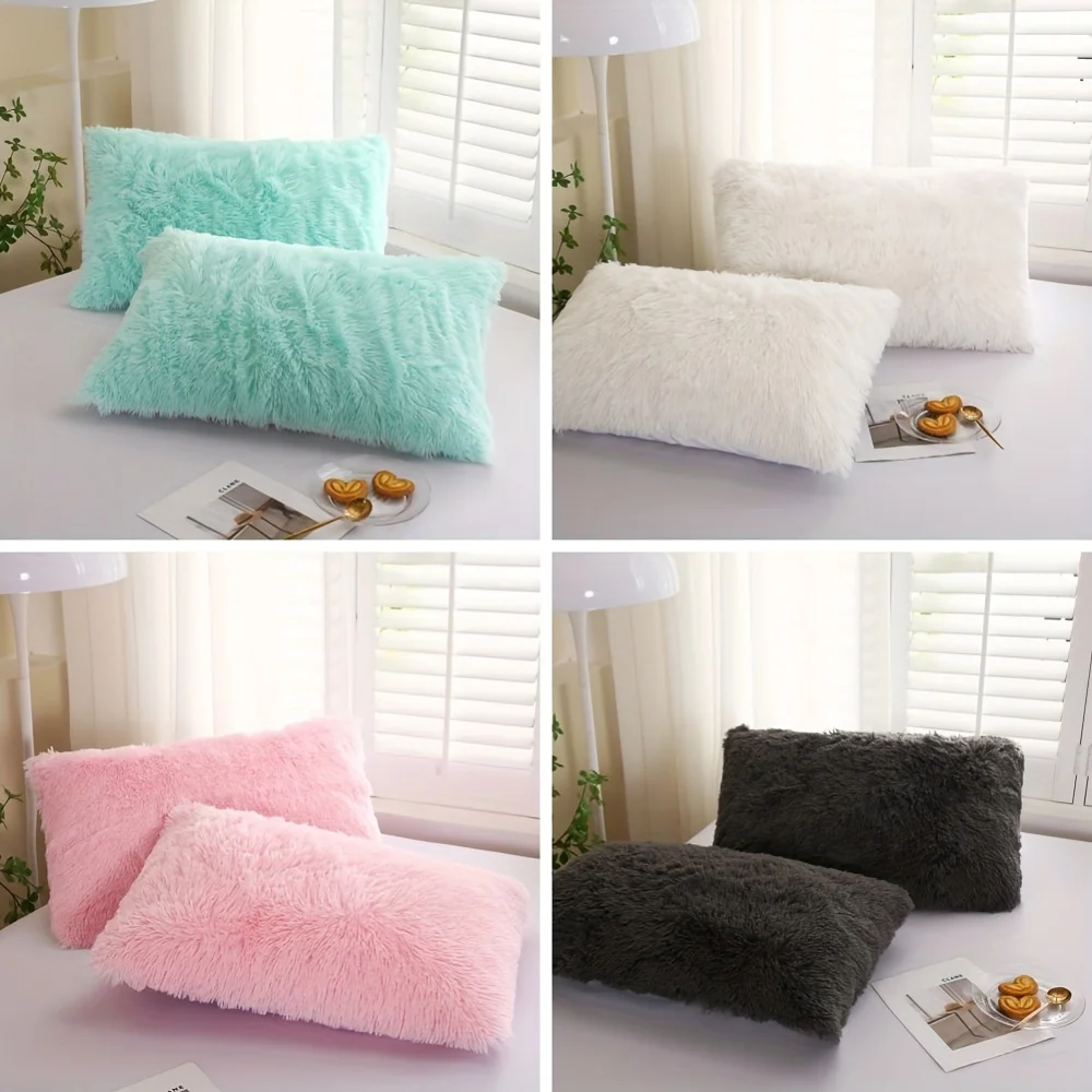 

Plush Pillowcase Solid Color Comfortable Soft Envelope Pillowcase Suitable For Autumn And Winter For Family Bedroom Living Room