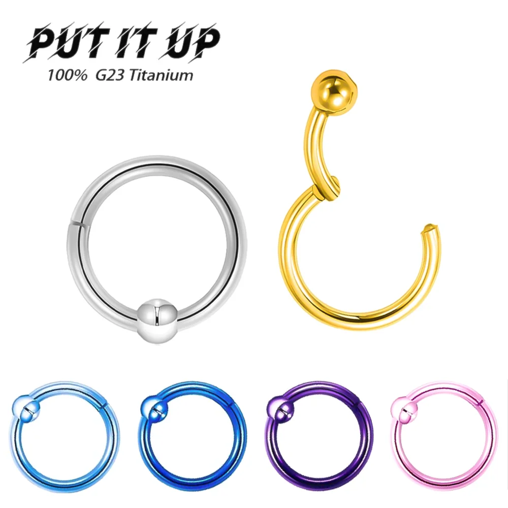 F136 Titanium Alloy High-Quality Bead-Set Snap-On Earrings Fashion Anodised Nasal Septum Piercing Rings Body Piercing Jewellery