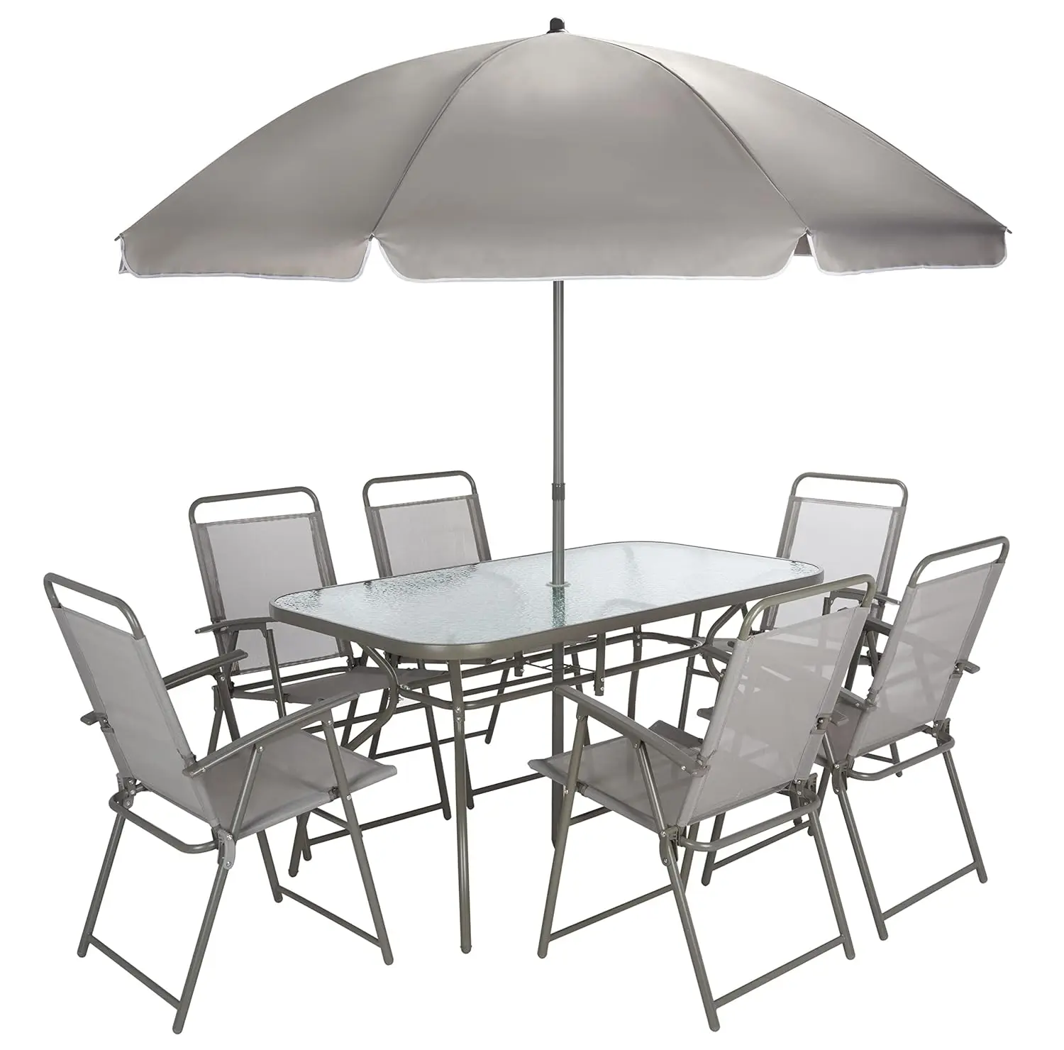 

Grey 6 Chair Patio Dining Set with Umbrella & Table for Backyard Garden Customized