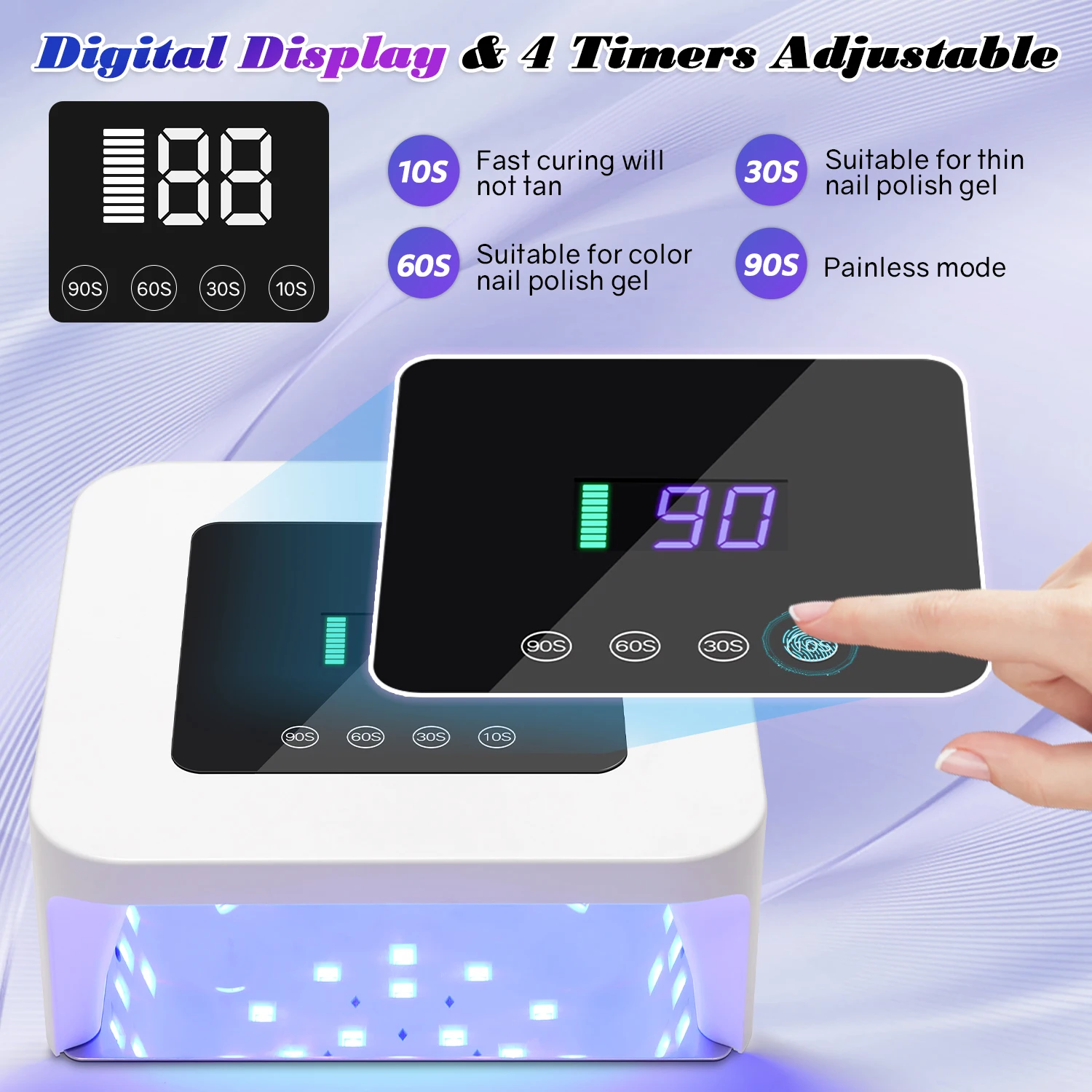 Lámpara de uñas profesional de 33W, recargable, 39LEDS, UV, lámpara de secado de uñas, lámpara de manicura inalámbrica con 4 ajustes de temporizador, Sensor inteligente