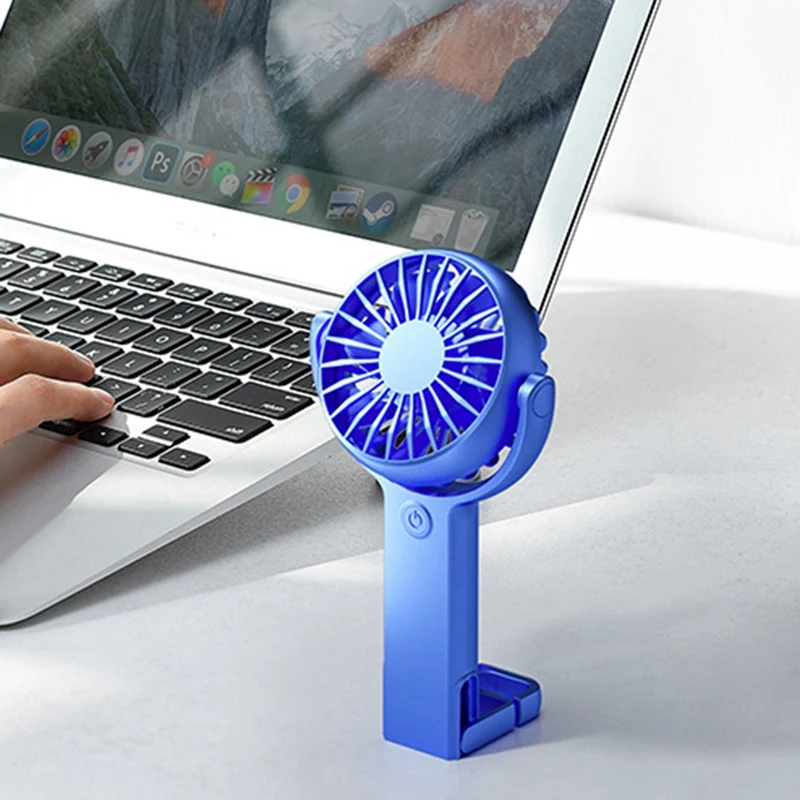 Handheld Fan Portable Mini Handheld Fan USB Charging Fan Desk Dormitory 5 Speeds Adjustable Rechargeable Fan Blue