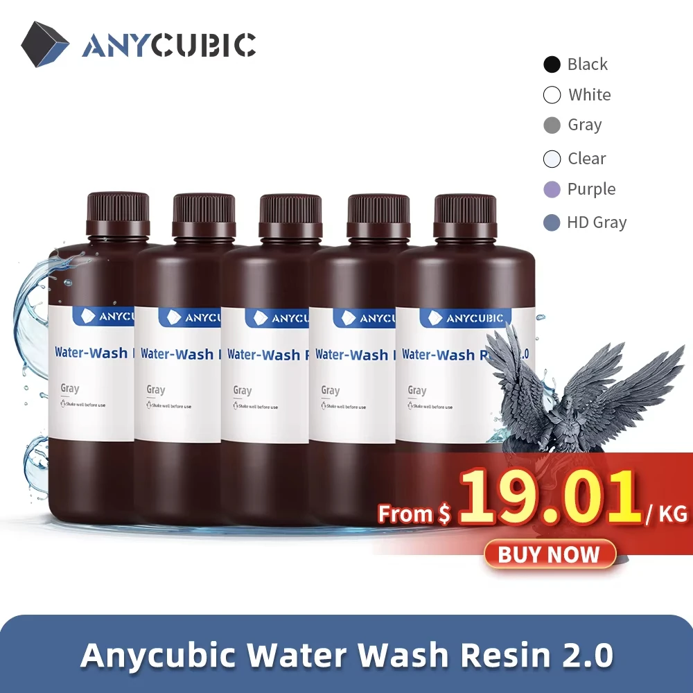 

ANYCUBIC 5KG Water-Wash Resin For LCD 3D Printer High Precision Low Odor Low Viscosity 3D Printing Photopolyme