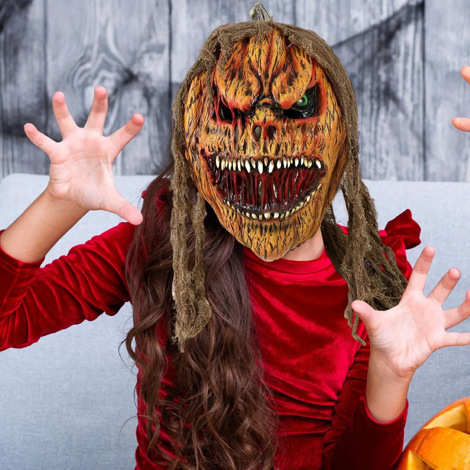 Maschera per la testa della zucca di Halloween, regalo di Natale, copricapo, costume cosplay spaventoso, per spettacoli teatrali in lattice, giochi di ruolo da bar