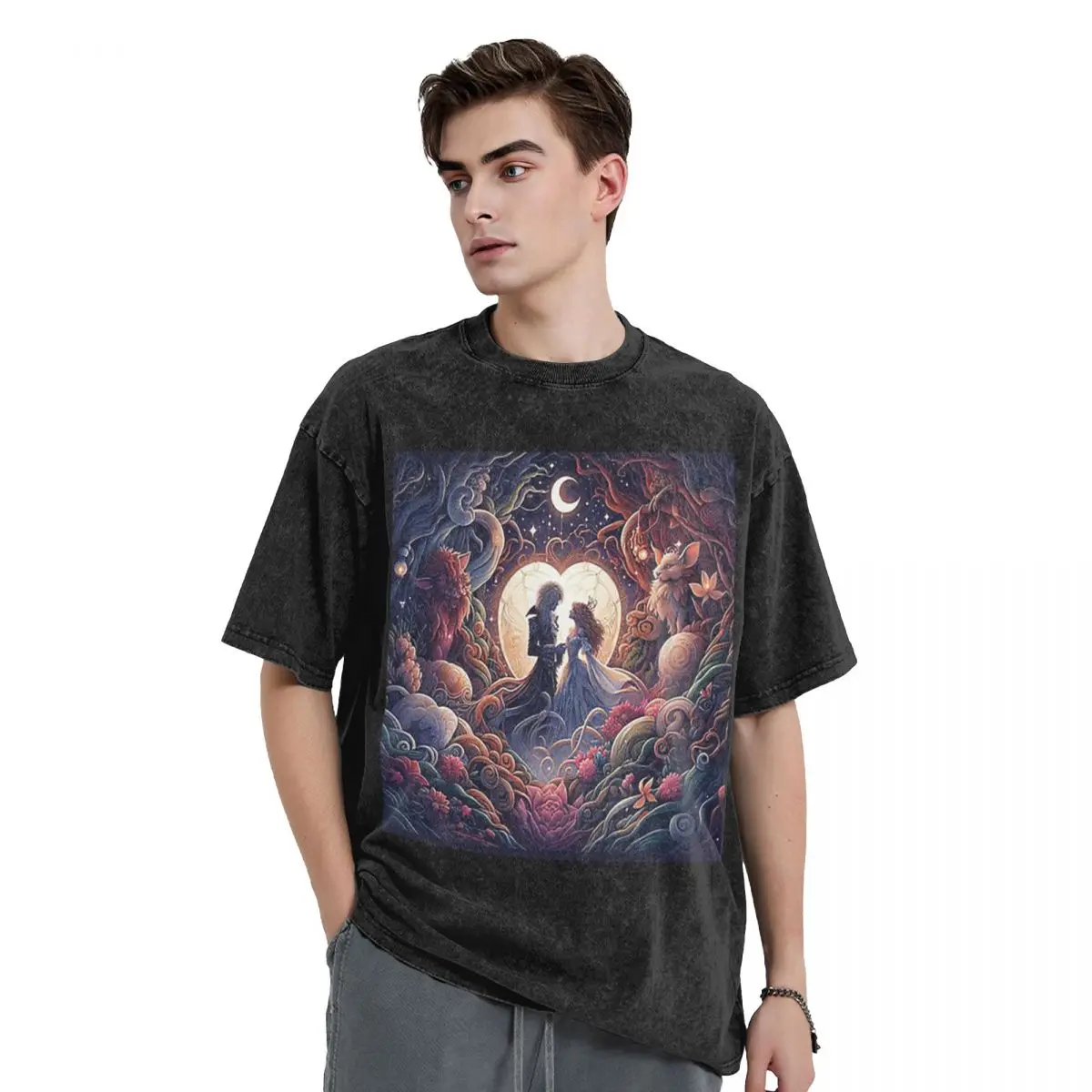 Jareth And Sarah's Alternate Labyrinth Ending Washed T Shirts Short Sleeve Hip Hop T-Shirt Streetwear Tops Tees for Men Women