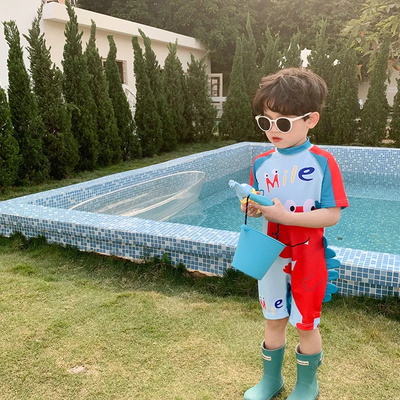 Korean Style New Summer Children Girl Swimsuit One Piece Cartoon Dinosaur Hot Spring Quick Drying Sun Protection Swimwear H3663