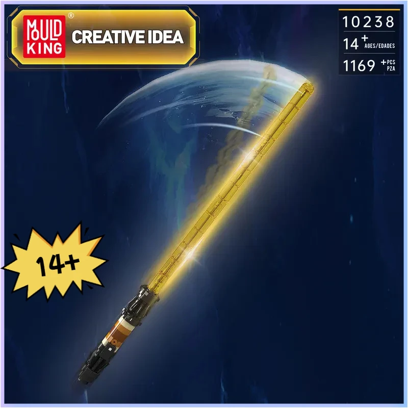 

Mold King 10238 световой меч, строительные блоки, сборная модель со световым ремнем, батарейный отсек, подставка, игрушки-головоломки, праздничные подарки, 1169 шт.