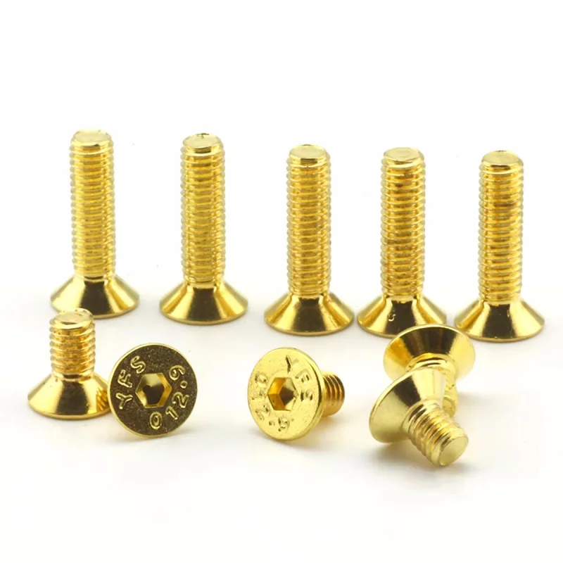 Leijiu M2 M2.5 M3 M4 M5 DIN7991 Güteklasse 12.9 Titan-Gold-beschichtete Flachkopf-Inbusschrauben Senkkopf-Sechskantschrauben – Detail 4