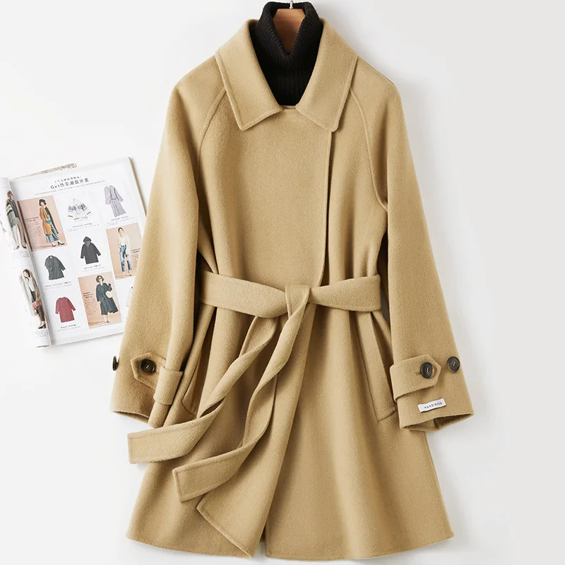 

Live Welfare 2023 Autumn/Winter New Double sided Cashmere Coat Women's Mid length 100 Pure Wool Fabric Coat