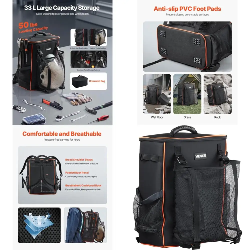 

35.6L Welding Tool Backpack, Durable 600D Polyester Bag with Helmet Holder, Versatile Storage for Welding, Camping, Hiking