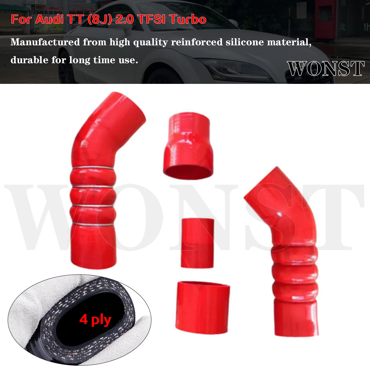 

5Pcs Intercooler Tubes For Audi TT (8J) 2.0 TFSI Turbo Boost Silicone Hoses Pipes Set