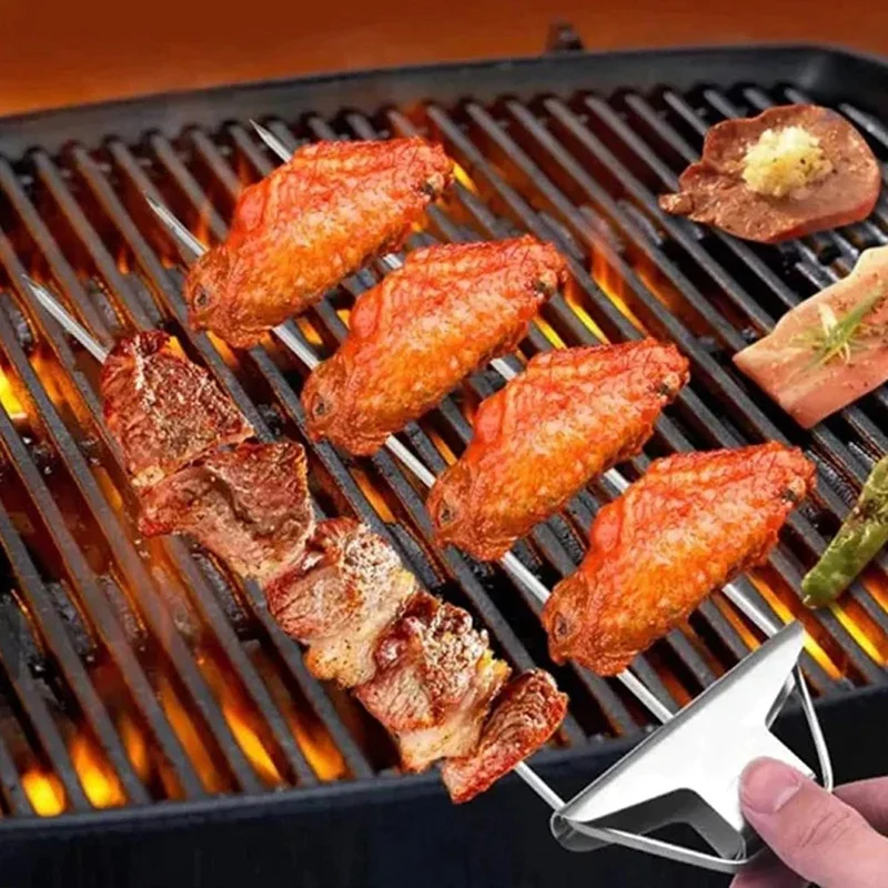 Modules de Barbecue à Trois Voies en Acier Inoxydable, Curseur Poussoir Facile à Utiliser, Parfait pour les Viandes, Accessoire Durable