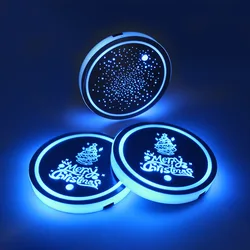 2pcs LED Car Cup Holder Lights, 7 Colors Changing USB Charging Mat Cup Pad, LED car Interior Atmosphere Lamp Decoration Light