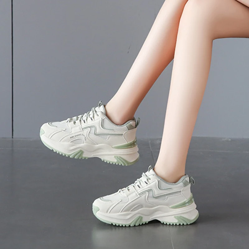 2025 Spring New Women\'s Shoes All Math Platform Sneakers Height Increase 6CM Thick Bottom Casual Shoes Sports Shoes Mesh Tennis