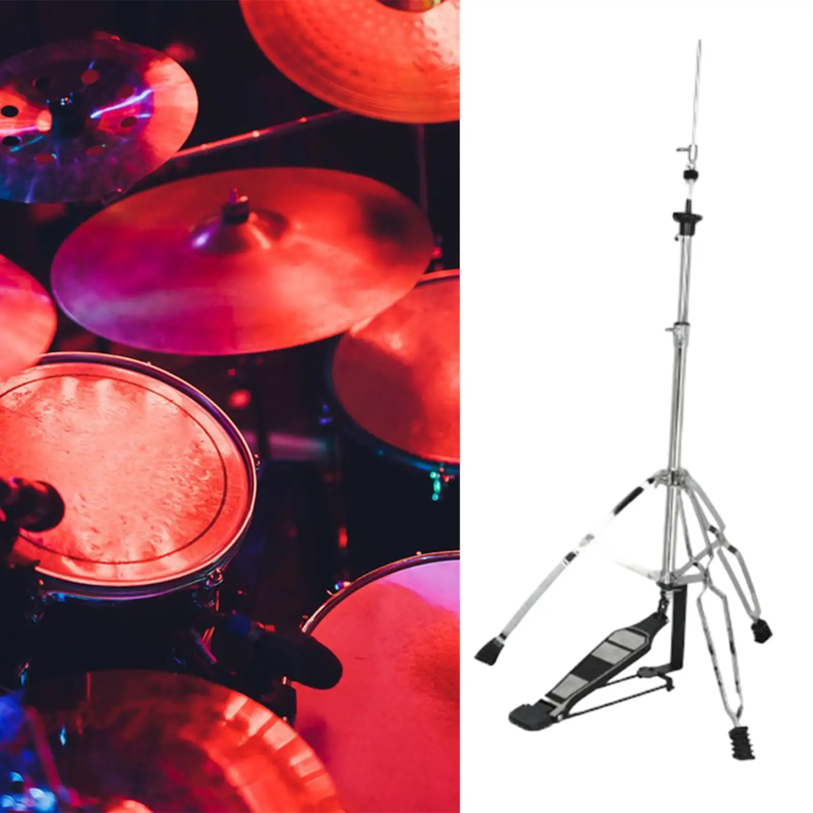 Hi Hat Cymbal Stand Double Braced Portable Rubber Feet Hi Hat Tripod Stand Drum Kits Accessory for Exercise Show Concert