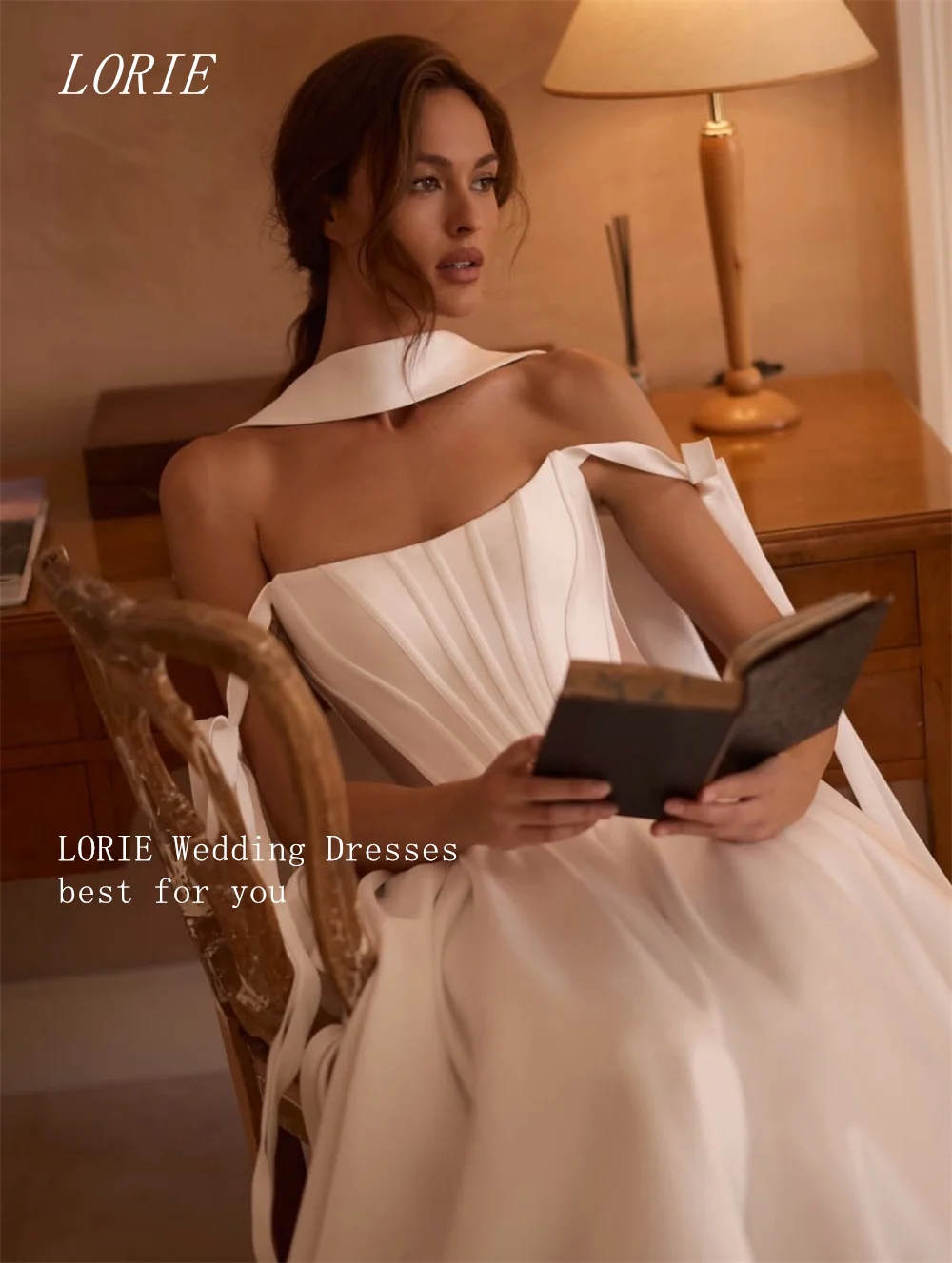 

LORIE Luxury A Line Civil Wedding Dress Gala Off The Shoulder Bridal Dresses Bow Engagement Wedding Gown Customized 2026