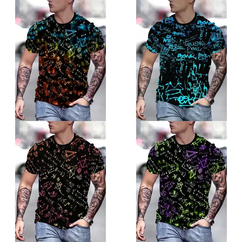 Creative Colorful Mathematical Formula 3D Print Breathable Quick Dry Men T Shirt Outdoor Fashion Street Y2K Parent Child