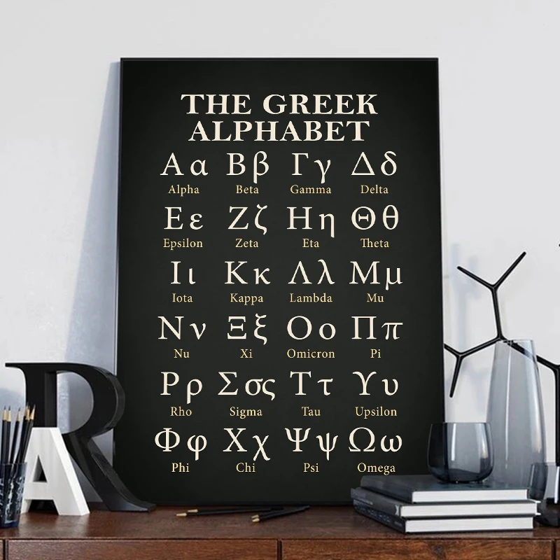 Greek Alphabet Poster Greek Letter Mathematics Educational Vintage Canvas Painting Print Picture Math Classroom Study Wall Decor