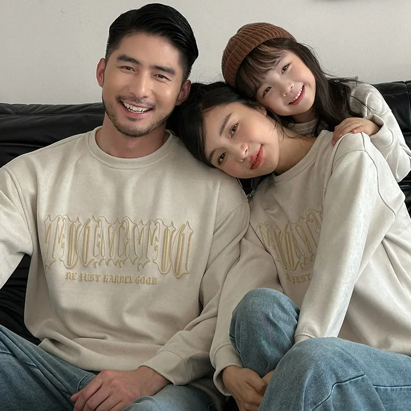 Family Matching Sweatshirt Parent-child Fashionable Clothes Korean Father Mother and Son Daughter Children Same Long Sleeve Tops