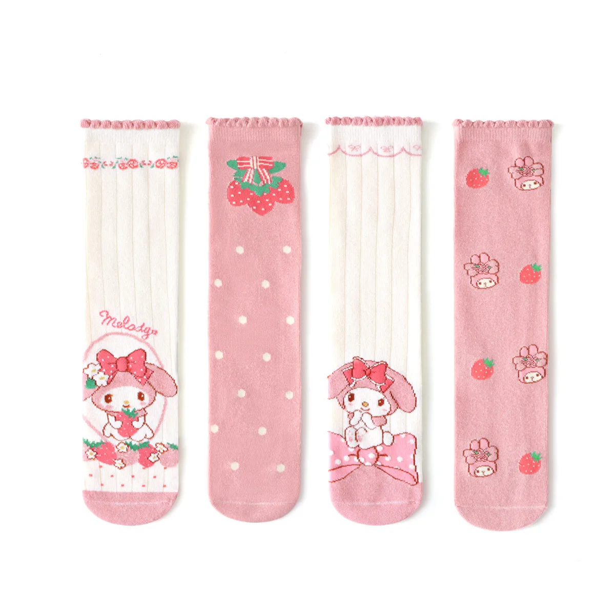 4 Paar Sanrio Mädchen Wadensocken Melody Knielange Socken Overknee Cartoon Frühling Herbst Kinder Mittelkalb Baumwollsocken Geschenk