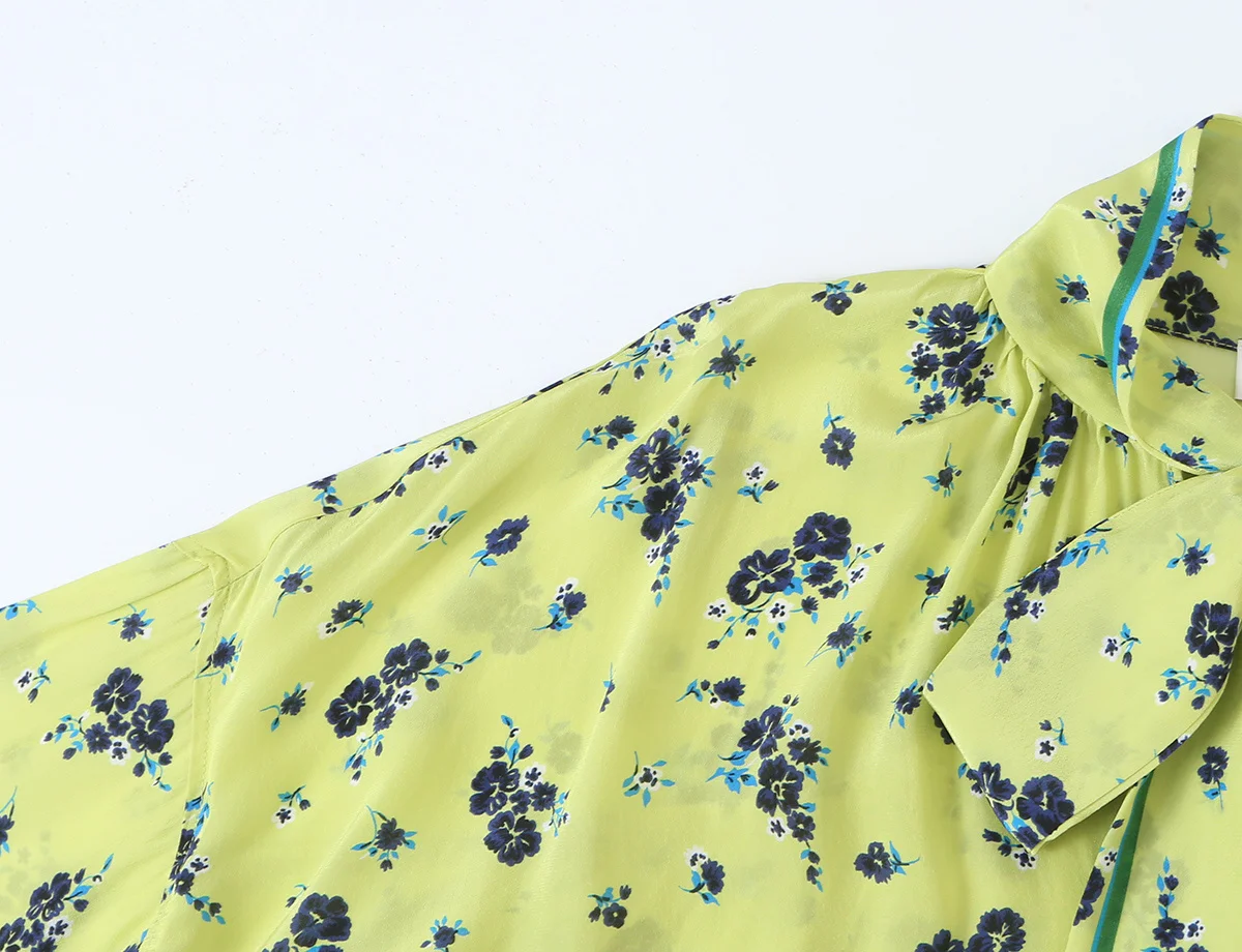 KONDALA Schicker Grüner Herbst-Print Damenanzug Schleifenblumenhemd + Midirock mit elastischem Bund Mode 2026 Vintage Damen-Urlaubssets – Detail 7