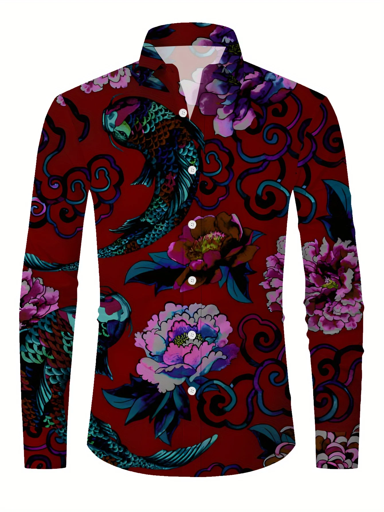 Men'S Stylish Long Sleeve Print Button-Up Shirt - Vibrant Floral & Geometric Design 2025