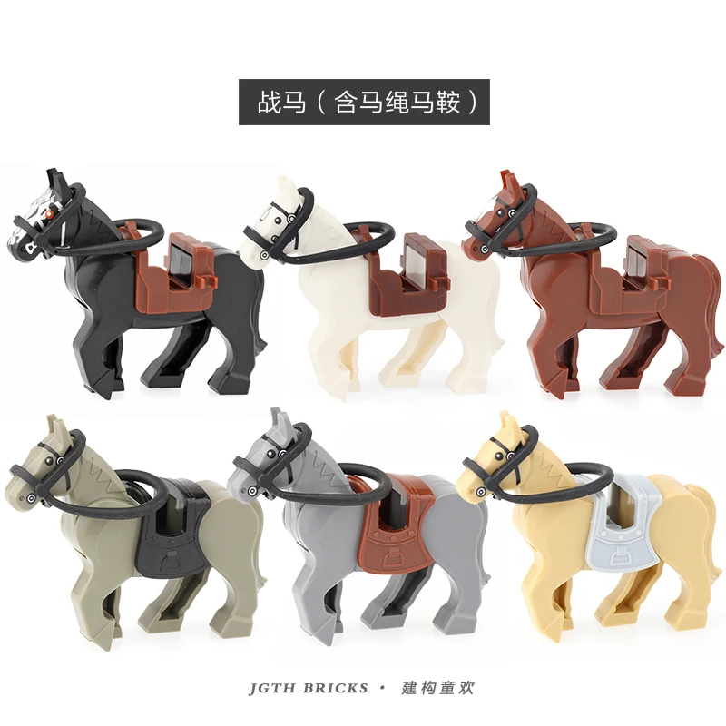 

Medieval Rome Military War Castle Horse And Knight Soldier Mount Armored Bard Fight Building Block Briks Mini Action Figure Toy