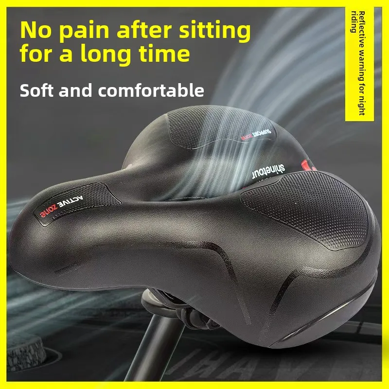 Hollow Breathable Bicycle Saddle Men Women MTB Road Bike Saddle Shock Absorbing Comfortable Big Butt Bike Seat Safety Warning