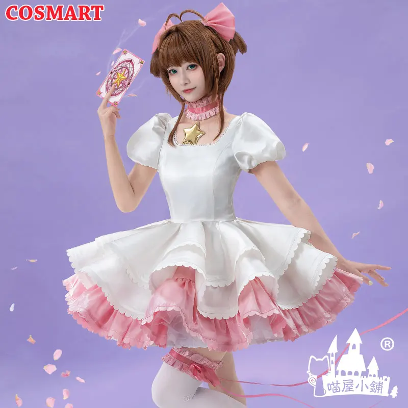 

COSMART Anime CardCaptor Sakura Pink And White Combat Battle Suit Lovely Lolita Dress Uniform Cosplay Costume Party Outfit New