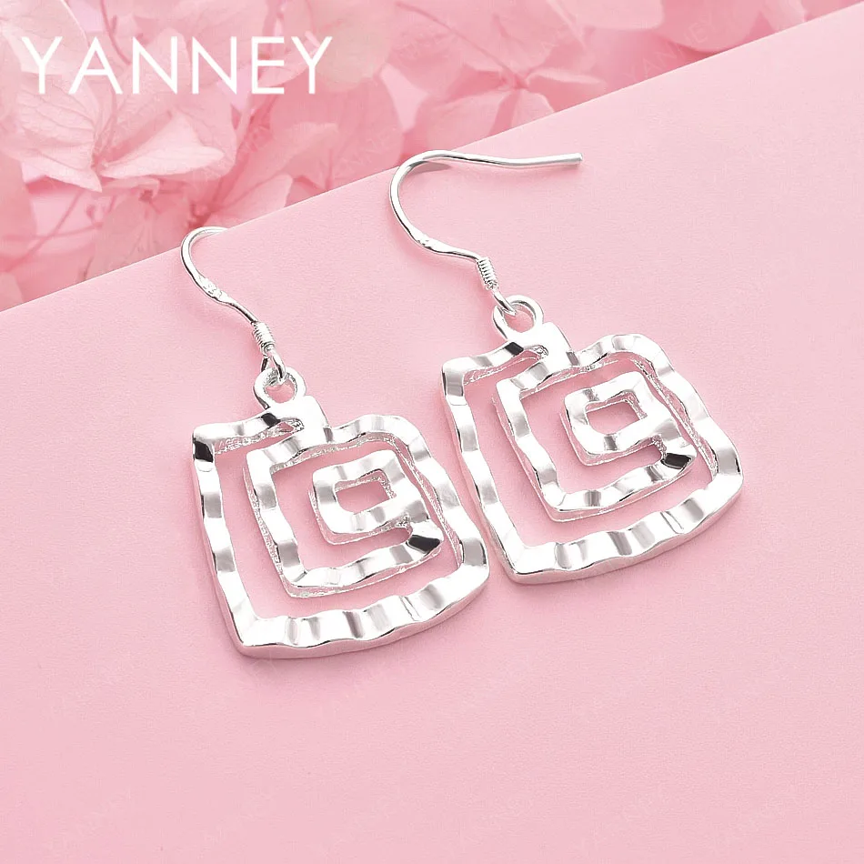 

Изящные серьги-подвески из стерлингового серебра 925 пробы с нежным спиральным квадратным дизайном для женщин, свадебные аксессуары, модные украшения