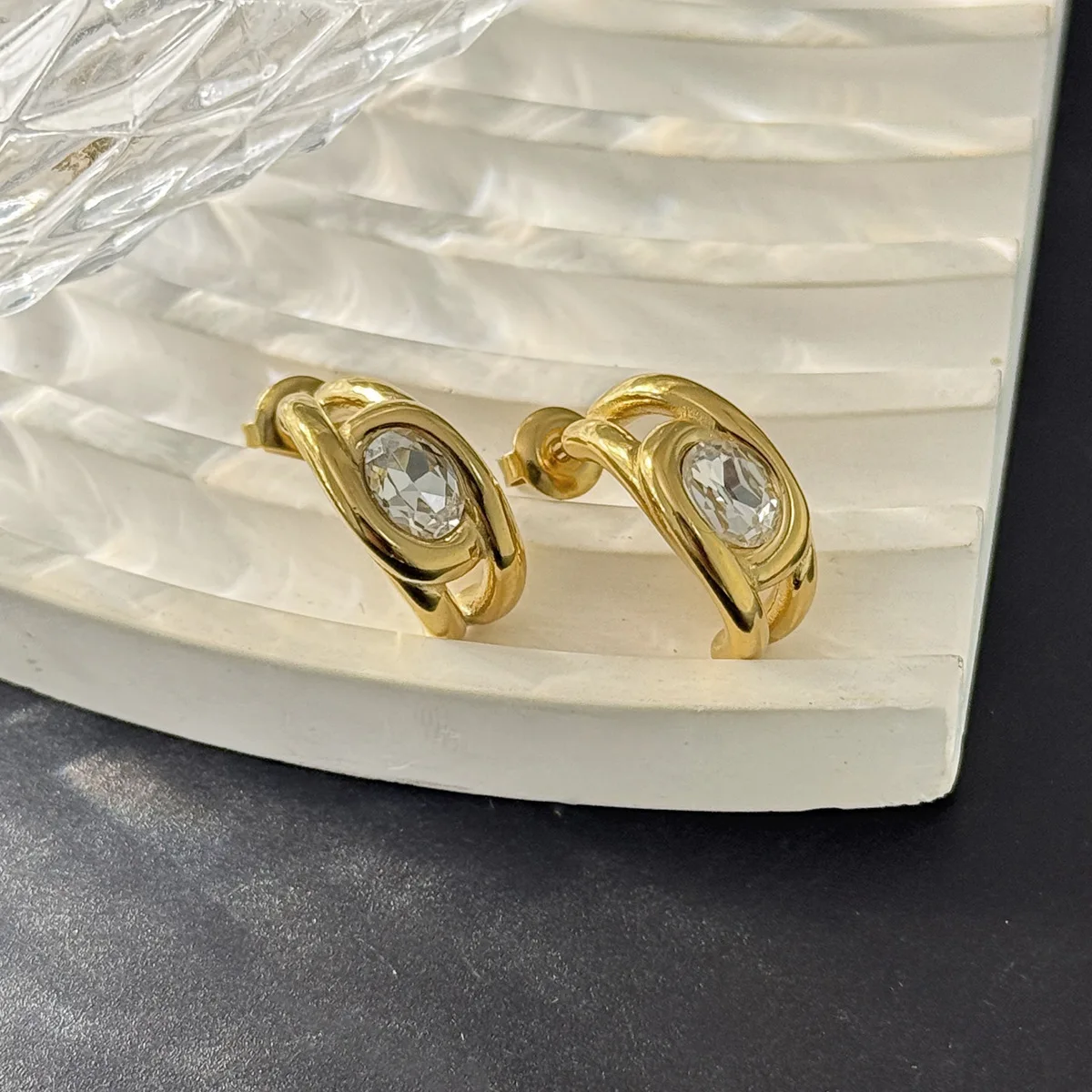 Geometric Hollow Stainless Steel Earrings Diamond Twisted Business Chic Old Money Texture Unique for Women Office Daily