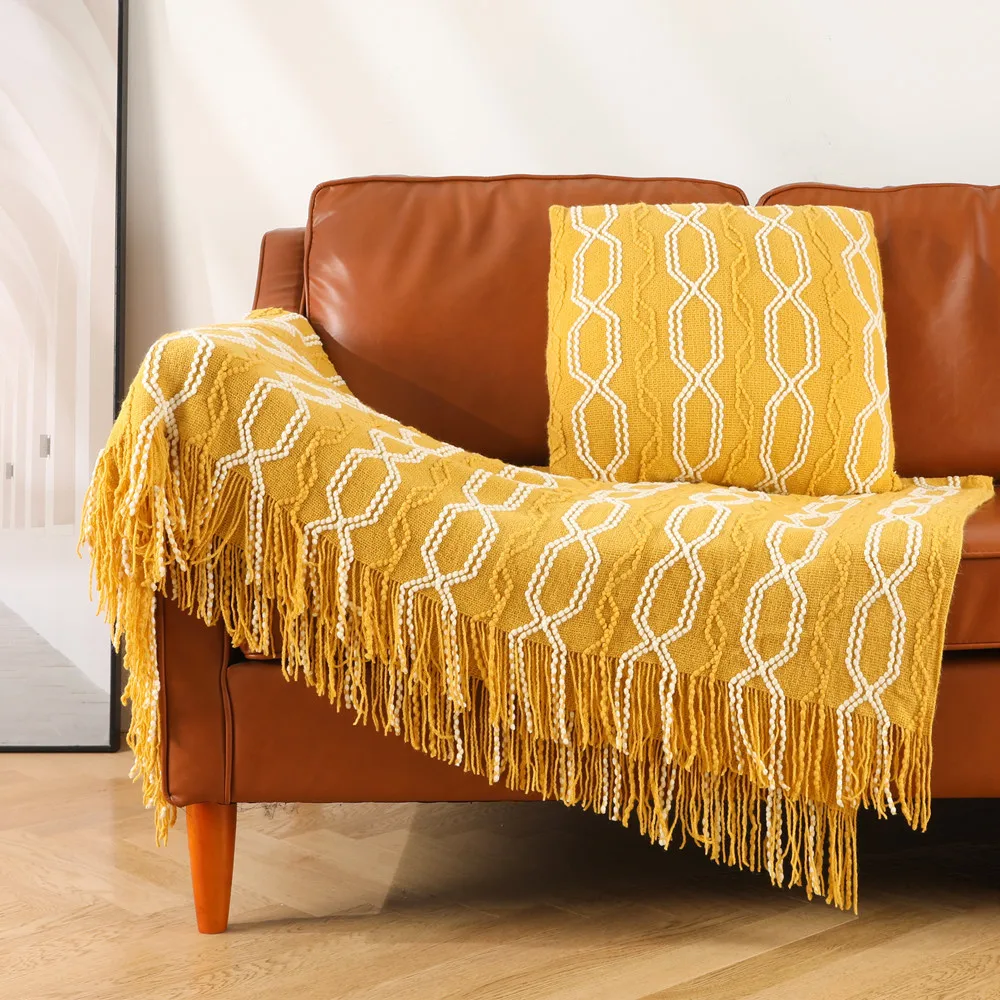 

Sofa Blanket Cover Blankets Knitted Blanket Shawl Blankets Contrast Color Small Blanket Bed Tail Towel Wool Sofa Towel