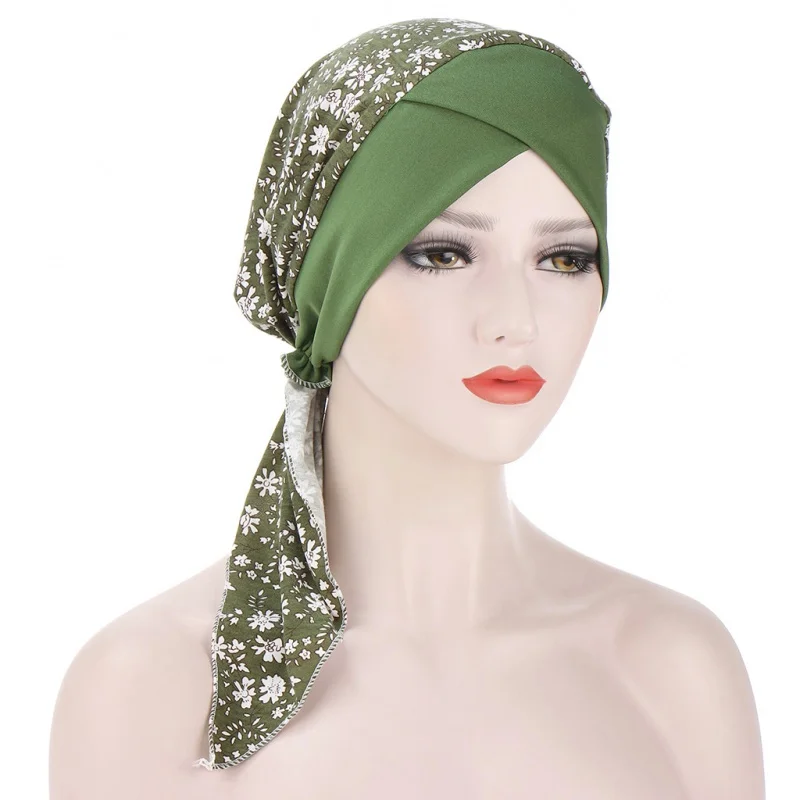 European and American Forehead Cross Curved Two Tail Muslim Hooded Cap Flower Cloth Pullover Small Hat