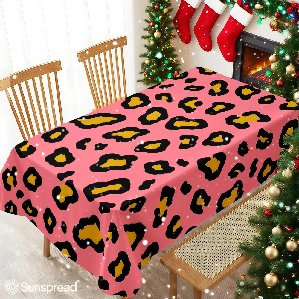 Pink Leopard Print Table Cloth Waterproof Tablecloth Spill Proof Table Cloth, Wipe Clean Table Cloth for Dining Camping