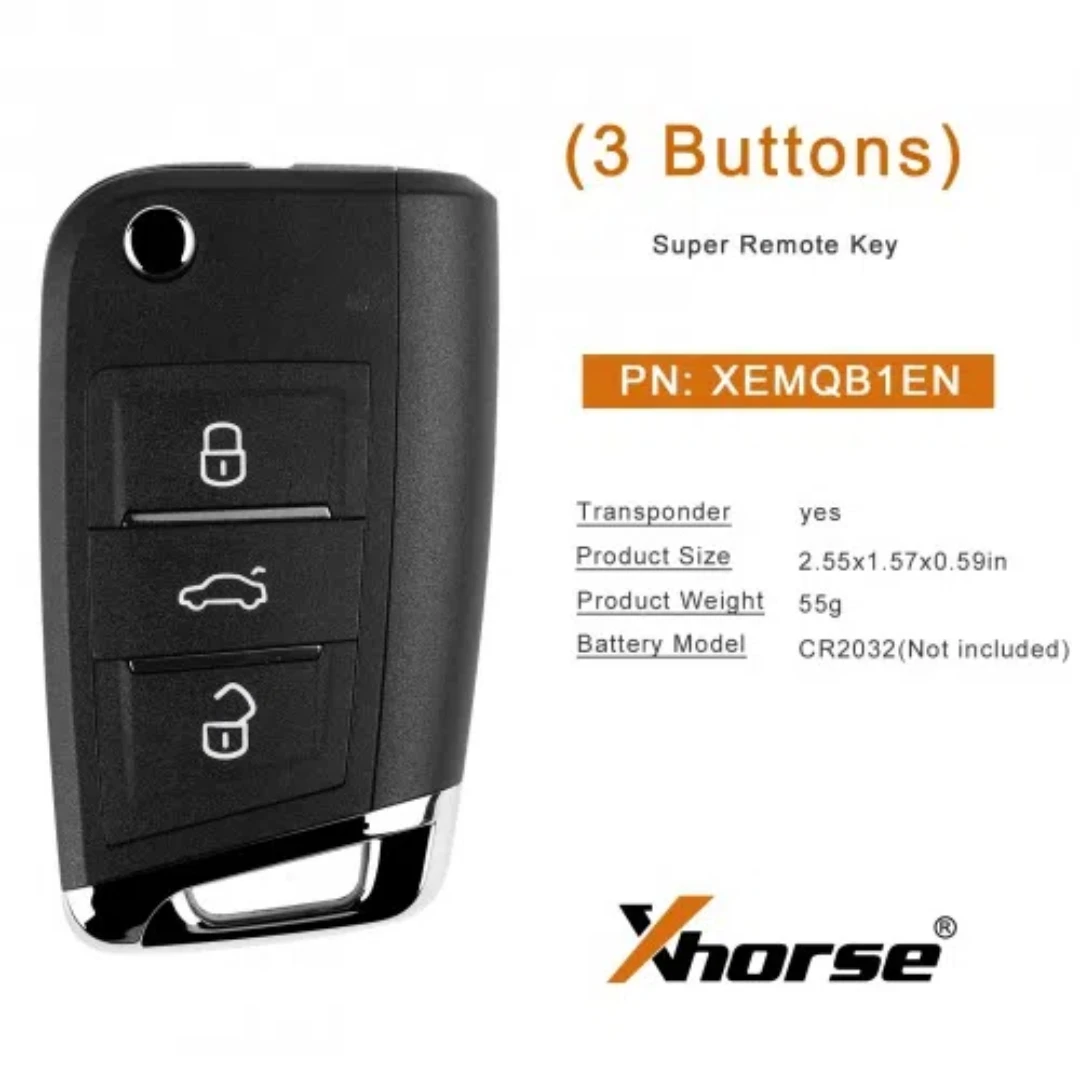 

Xhorse XEMQB1EN Super Remote Key VW MQB 3 Buttons with Built-in Super Chip English Version