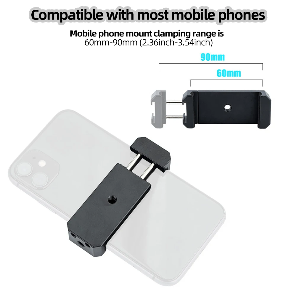 Aluminum Alloy Phone Clip Tripod Mount Metal Clamp Mobile Phone Holder Cell Phone Adapter With 1/4'' Screw Hole For Smartphones