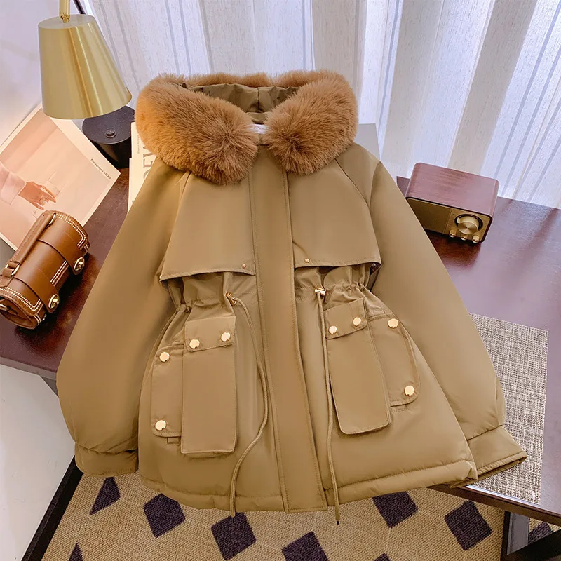 Parker Abbigliamento Donna Pile Addensato Oversize Collo di pelliccia grande 2025 Autunno/inverno Nuovo cappotto imbottito in cotone allentato Tendenza donna