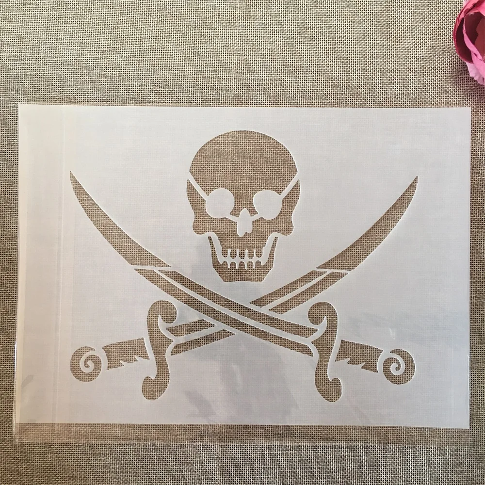 A4 29cm Pirate Skull Swords DIY Layering Stencils Wall Painting Scrapbook Coloring Embossing Album Decorative Template