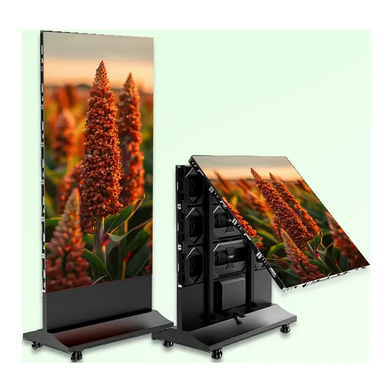 Indoor/Outdoor LED Poster Display Floor-standing Foldable Double-sided Mobile Vertical Advertising Screen 3840x2160