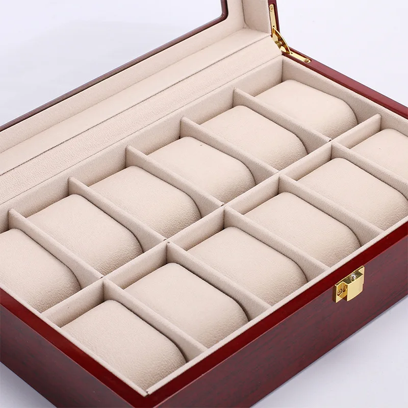 12Slot Fancy Cherry Wood Glossy Lacquered Jewelry Bangle Watch Storage Boxes Wooden High Grade Paint Wood Watch Storage Case