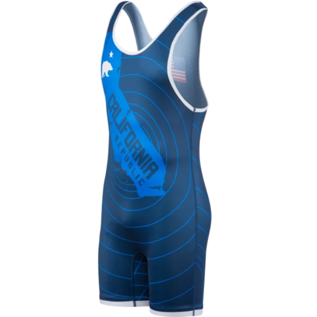 California BLue Wrestling Singlet Classic American Flag Design Men Power Lift Weightlifting PowerLifting Wrestling Uniform