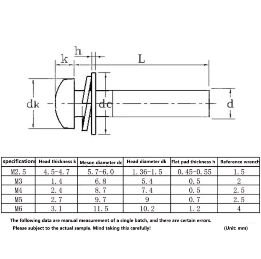 M2 M2.5 M3 M4 M5 M6 M8 304 Stainless Steel Cross Round Phillips Pan Head Screw Flat Washer Spring Gasket Three Combination Screw