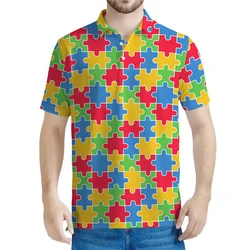 Autism Awareness 3d Print Polo Shirt Men Women Summer Casual Short Sleeved Loose T-Shirt Ribbon Puzzle Pattern Tees Street Tops