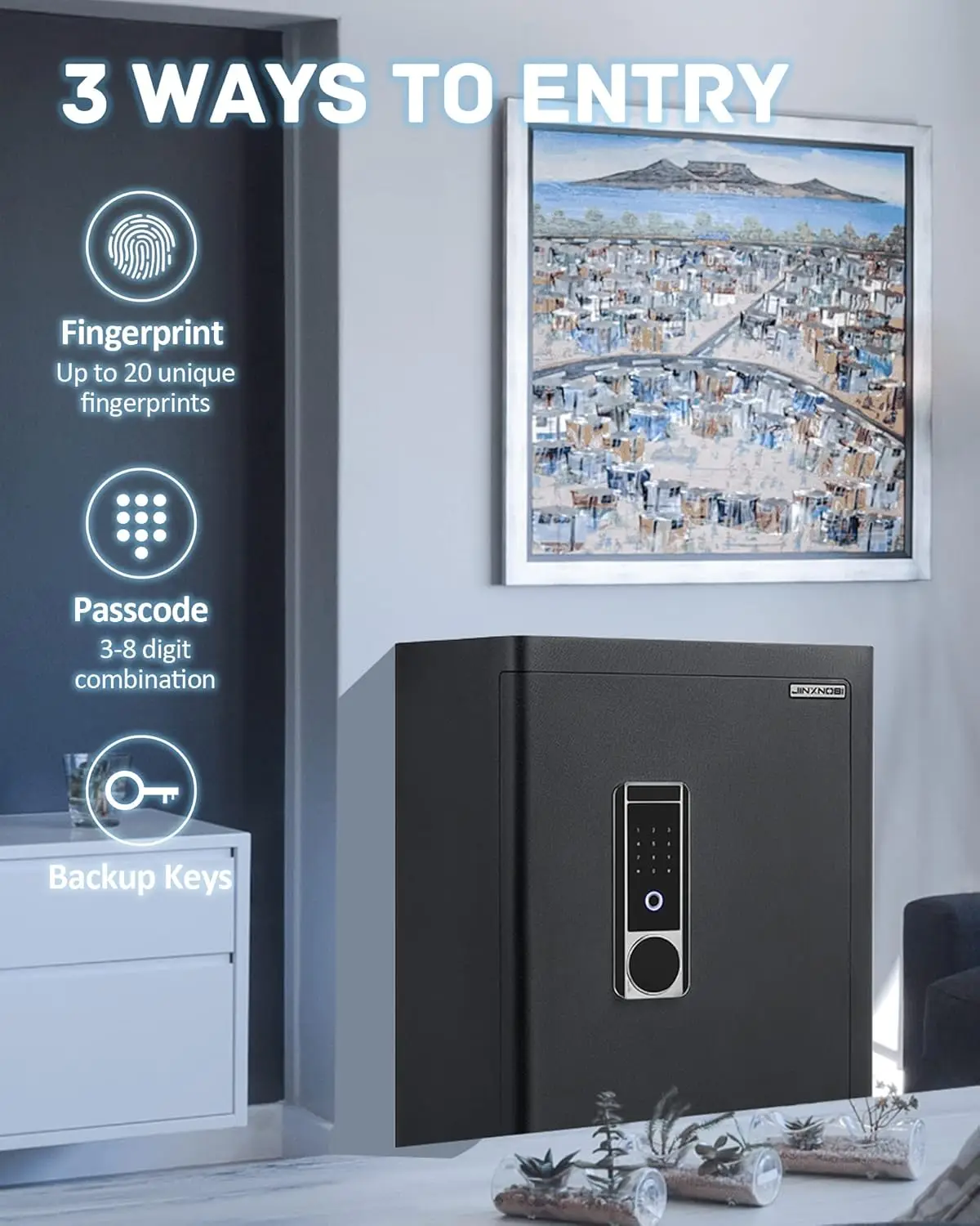 خزائن بيومترية كبيرة فاخرة، خزائن مجوهرات للمنزل، صندوق أمان بأقدام مكعبة، وصول بصمة الإصبع، خزائن منزلية مقاس 25.2 بوصة مع مجوهرات Dra