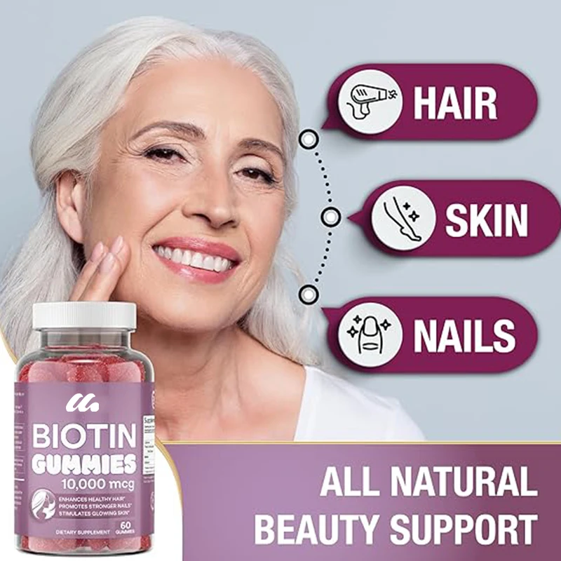 Suplementos de biotina não OGM para mulheres e homens, cabelo, pele e unhas, cabelo, 10000 microgramas, 60 comprimidos