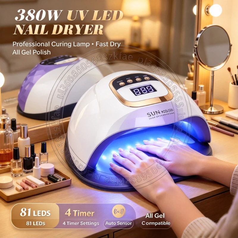 Grade 380W UV LED Nail Dryer Intelligent Curing Lamp 4 Timer Auto Sensor Fast Dry All Gel Polish Professional Manicure Light